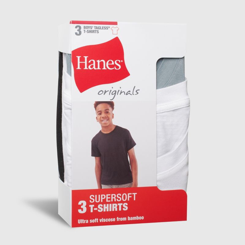 slide 2 of 7, Hanes Boys' 3pk SuperSoft Crew T-Undershirts - Black/White/Gray S, 3 ct