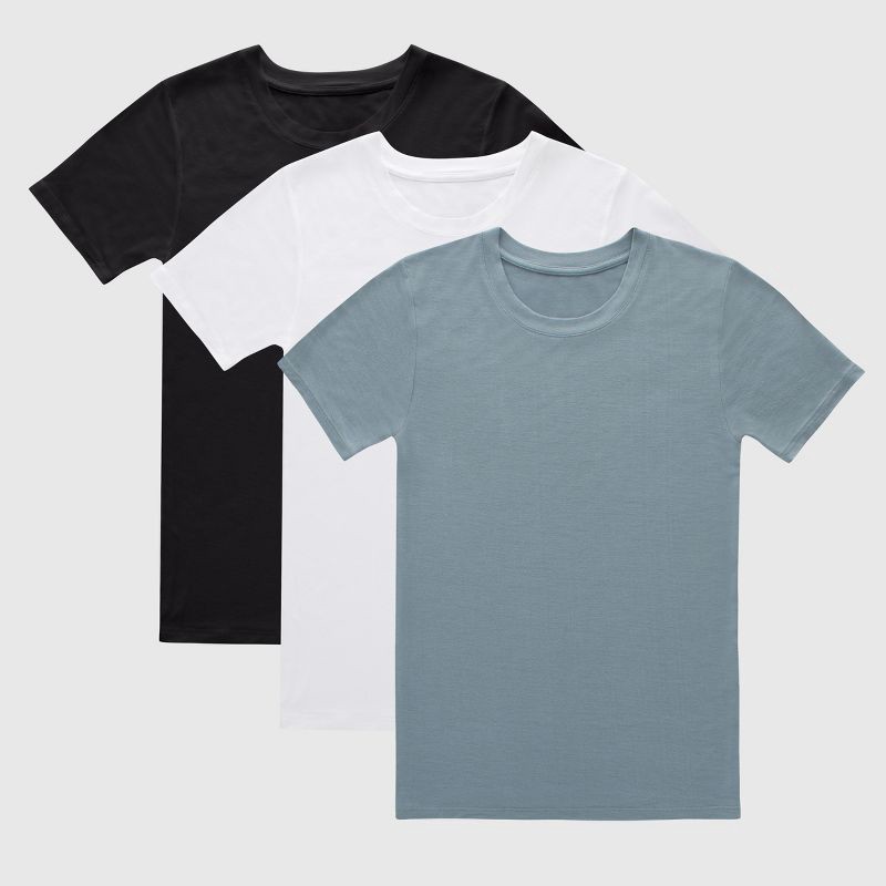 slide 1 of 7, Hanes Boys' 3pk SuperSoft Crew T-Undershirts - Black/White/Gray S, 3 ct