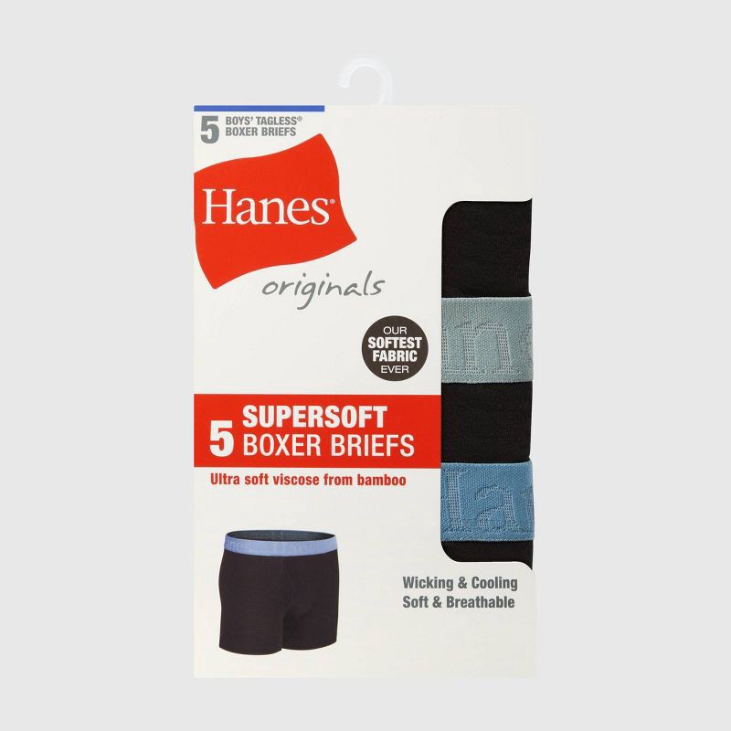 slide 2 of 6, Hanes Originals Boys' 5pk SuperSoft Boxer Briefs - Black S, 5 ct