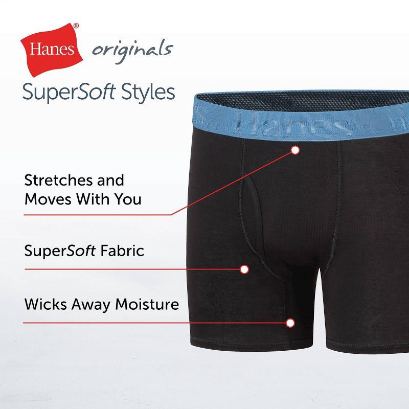 slide 5 of 6, Hanes Originals Boys' 5pk SuperSoft Boxer Briefs - Black M, 5 ct