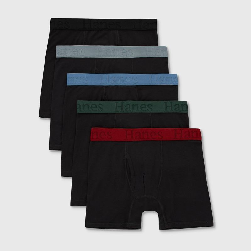 slide 1 of 6, Hanes Originals Boys' 5pk SuperSoft Boxer Briefs - Black L, 5 ct