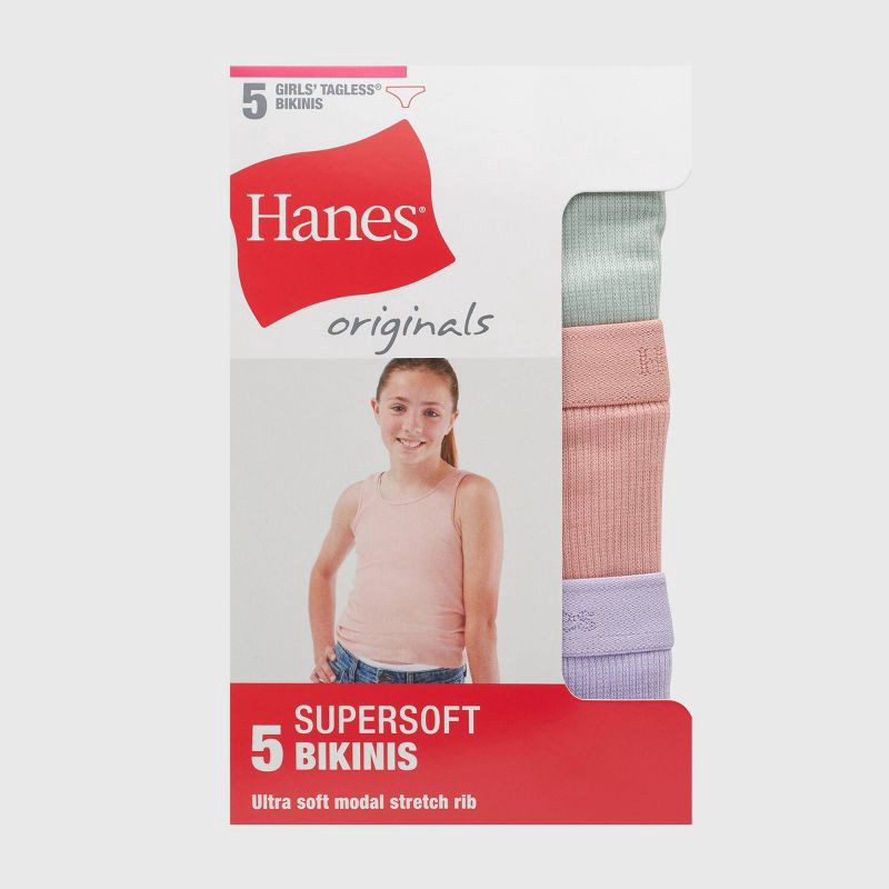 slide 3 of 7, Hanes Originals Girls' 5pk SuperSoft Bikini Underwear 10, 5 ct