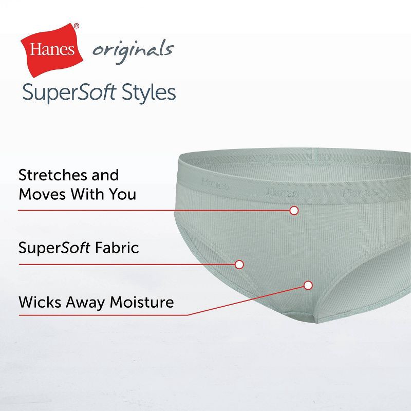 slide 6 of 7, Hanes Originals Girls' 5pk SuperSoft Bikini Underwear 12: Tagless, Moisture Wicking, Stretch Fabric, 5 ct