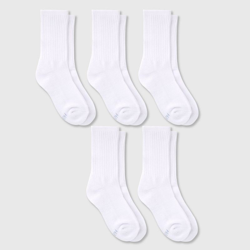slide 1 of 4, Hanes Premium Girls' Pure 5pk Crew Socks White M, 5 ct