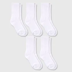 Hanes Premium Girls' Pure 5pk Crew Socks White L: Arch Support, Breathable Knit, Lightweight Fabric