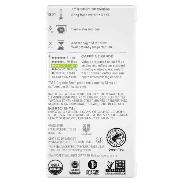 slide 8 of 16, TAZO TB ORG FT Organic Zen 6 16ct, 16 ct