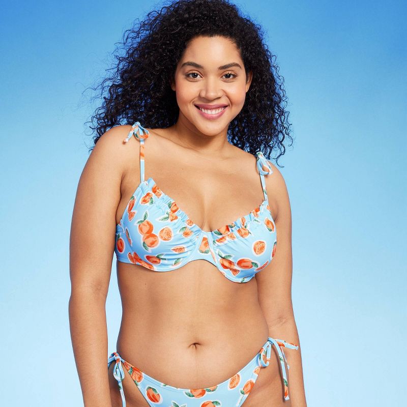 Women's Orange Print Tie Shoulder Underwire Bikini Top - Wild Fable™ Blue :  Target