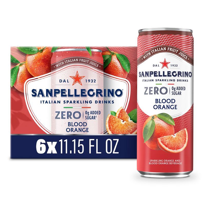 slide 1 of 9, Sanpellegrino Zero Blood Orange Italian Sparkling Beverage - 6pk/11.15 fl oz Cans, 6 ct; 11.15 fl oz