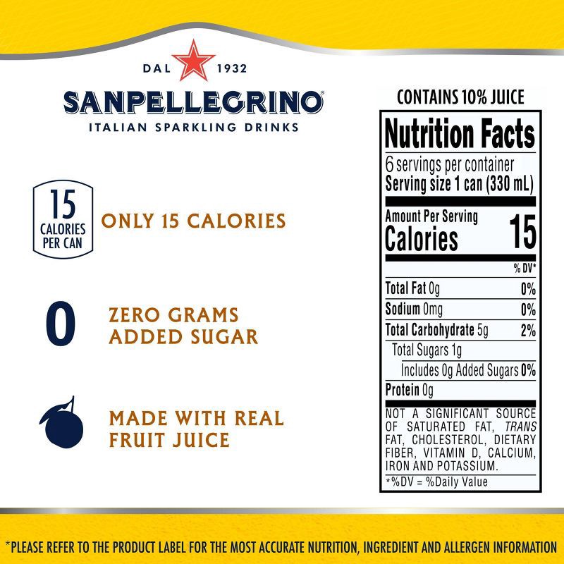 slide 6 of 10, Sanpellegrino Zero Limonata Italian Sparkling Beverage - 6pk/11.15 fl oz Cans, 6 ct; 11.15 fl oz