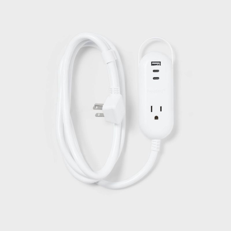 slide 1 of 3, 6' One-Outlet Indoor Extension Cord with USB & USB-C Ports White - heyday™: Flat Plug, 14 AWG, 15A, 6ft, 6 ft