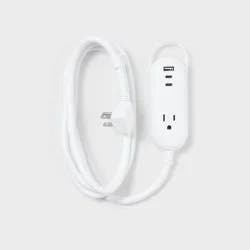 6' One-Outlet Indoor Extension Cord with USB & USB-C Ports White - heyday™: Flat Plug, 14 AWG, 15A, 6ft