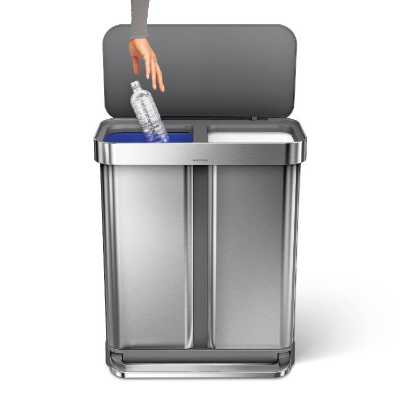slide 3 of 5, simplehuman 58L Rectangular Dual Compartment Recycling Step Trash Can Gray, 58 liter