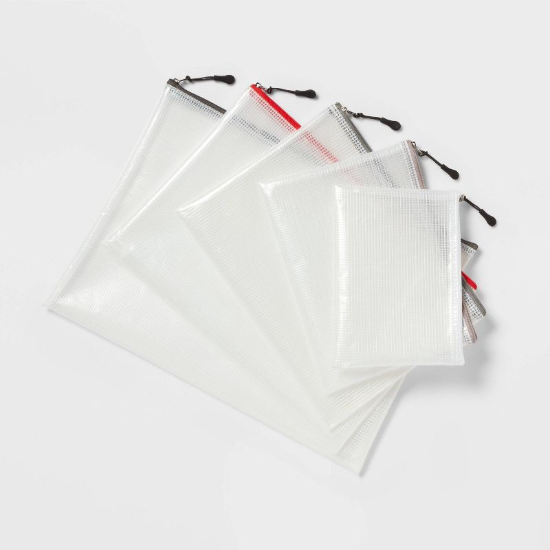slide 3 of 3, Set of 5 Zippered Pouch Organizers - up&up™: Clear Multicolored Storage Bags, Universal Packing Cubes, PEVA Material, 1 ct