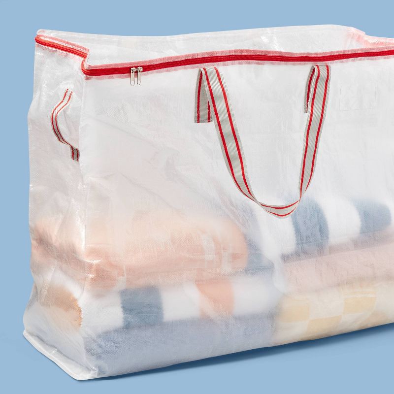 slide 2 of 4, Collapsible Tote with Handles - up&up™: Reusable Softside Beach Bag, Zip Closure, White, Adult Woven Handbag, 1 ct