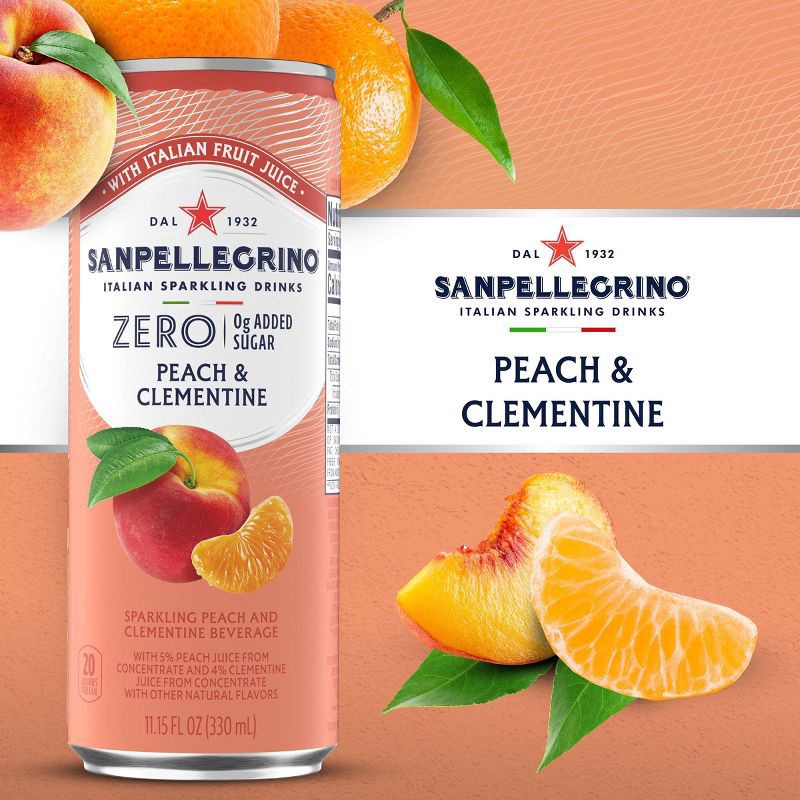 slide 2 of 7, Sanpellegrino Zero Clementine & Peach Italian Sparkling Beverage - 6pk/11.15 fl oz Cans, 6 ct; 11.15 fl oz