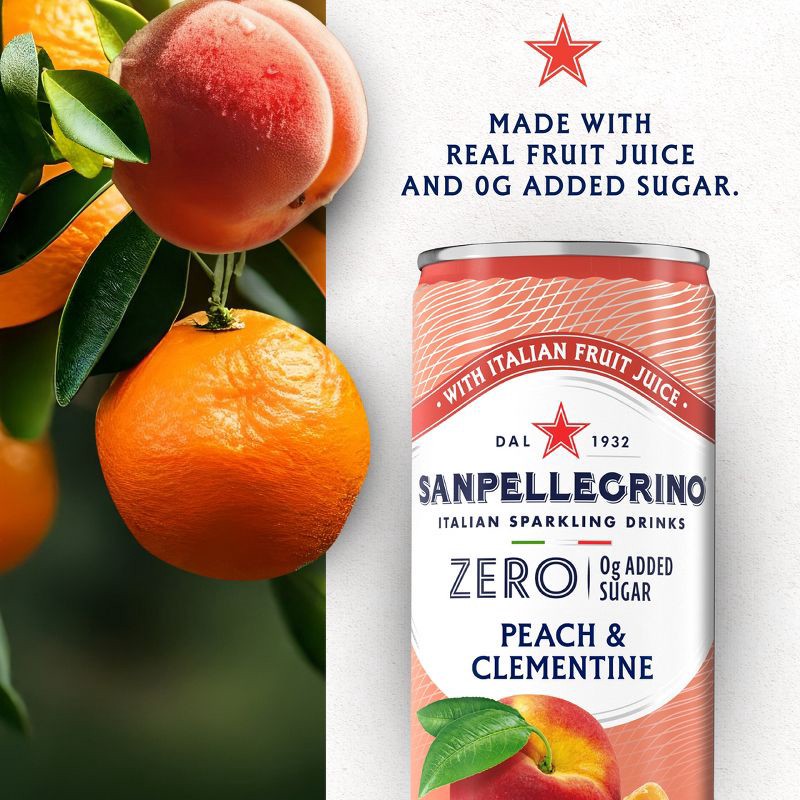 slide 3 of 6, Sanpellegrino Zero Clementine & Peach Italian Sparkling Beverage - 6pk/11.15 fl oz Cans, 6 ct; 11.15 fl oz