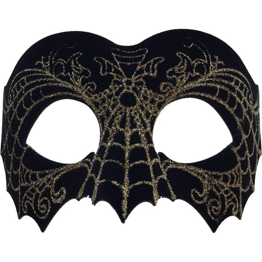 slide 1 of 1, Party City Black & Gold Spiderweb Domino Mask, 1 ct