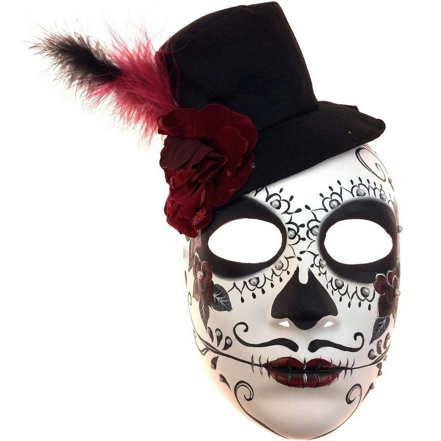 slide 1 of 1, Party City Feathered Hat Calavera Day of the Dead Mask, 1 ct