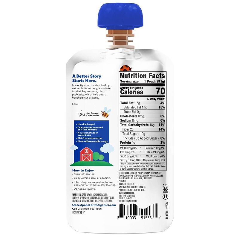slide 2 of 3, Once Upon a Farm Banana, Blueberry & Ginger Immunity Blend - 3.2oz, 3.2 oz
