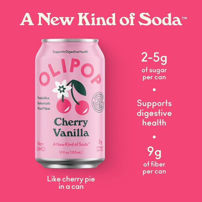 slide 3 of 6, OLIPOP Cherry Vanilla Prebiotic Soda - 12 fl oz Can, 12 fl oz