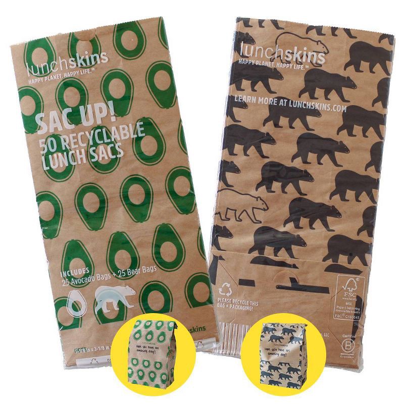 slide 1 of 9, Lunchskins Recyclable Paper Lunch Sacs - 50ct (Variety Pack), 50 ct
