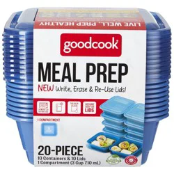 GoodCook Meal Prep 1 Compartment Square Containers + Lids - 3Cups - 20pcs/10ct - Blue
