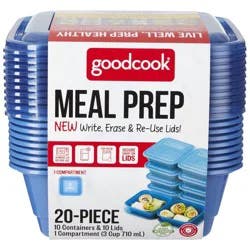 GoodCook Meal Prep 1 Compartment Square Containers + Lids - 3Cups - 20pcs/10ct - Blue