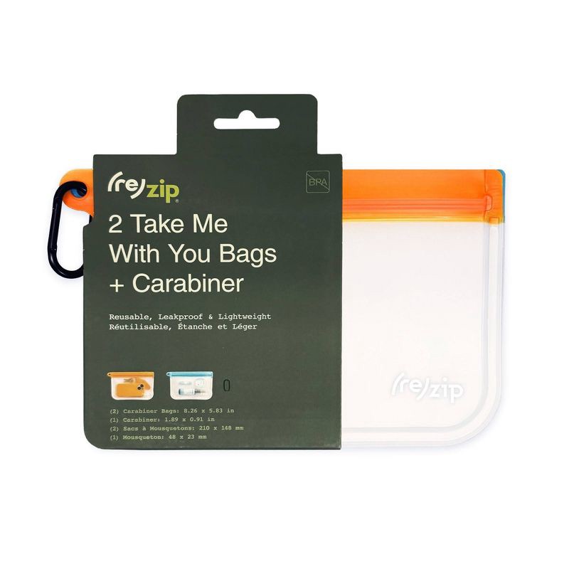 slide 1 of 9, (re)zip Reusable Leakproof Clip-on Take Me with You Bags and Carabiner - 2pc, 2 ct