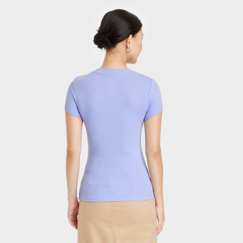 Women's Slim Fit Short Sleeve Ribbed T-Shirt - A New Day Purple L