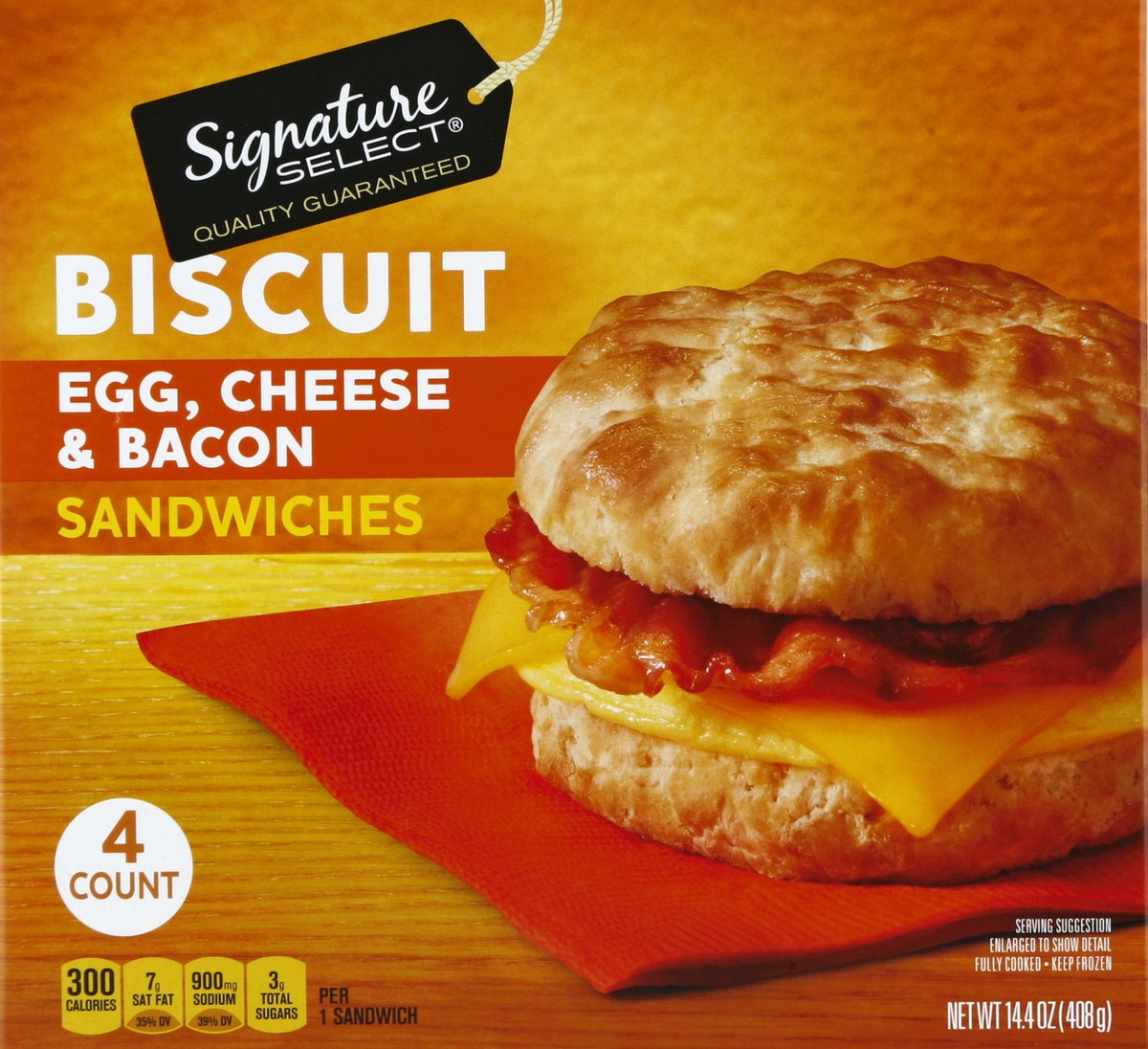 slide 4 of 5, Signature Select Egg, Cheese & Bacon Biscuit Sandwiches, 4 ct