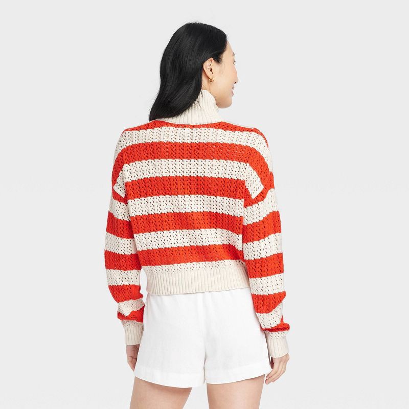 slide 2 of 5, Women's Quarter Zip Mock Turtleneck Pullover Sweater - A New Day™ Red/White Striped S, 1 ct