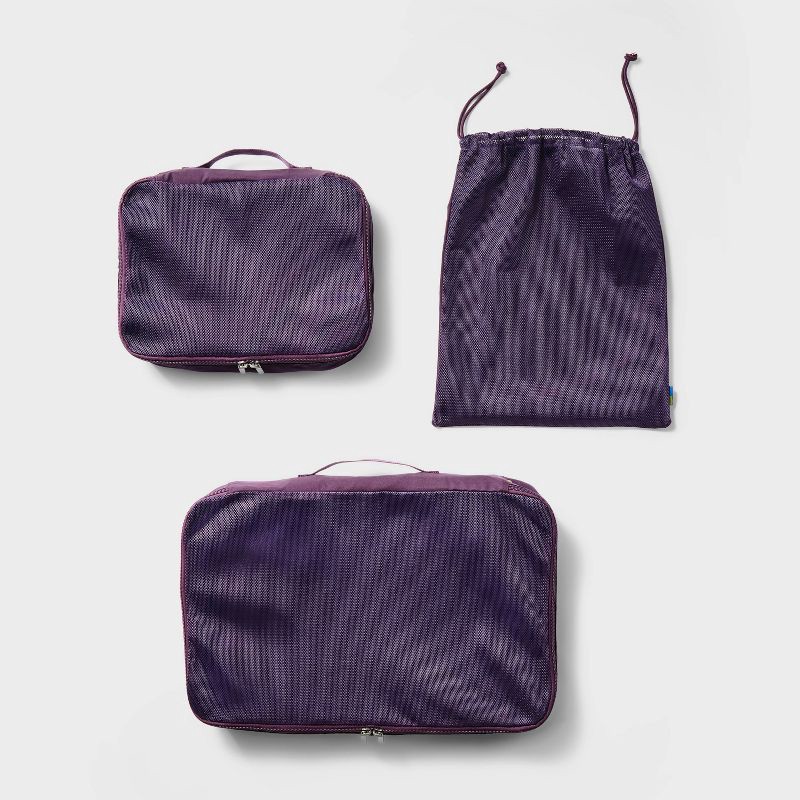 slide 1 of 3, 3pc Softside Laundry Bag and Packing Cube Set Plum - Open Story™️, 3 ct