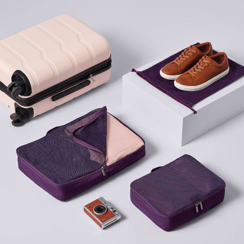 slide 3 of 3, 3pc Softside Laundry Bag and Packing Cube Set Plum - Open Story™️, 3 ct