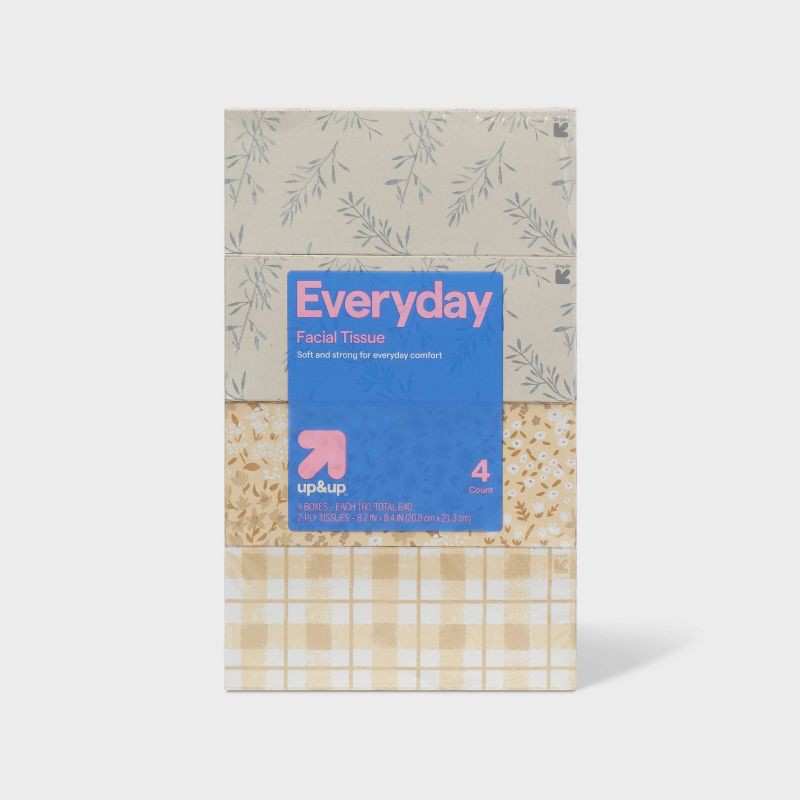 slide 1 of 4, Everyday Facial Tissue - 4pk/640ct - up&up™, 4 ct, 640 ct