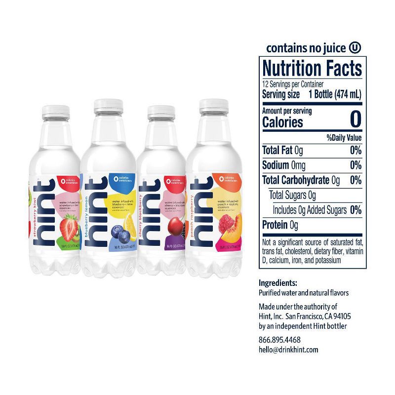 slide 2 of 4, hint Smashup Variety Pack Flavored Water (Blueberry Lemon, Cherry Blackberry, Peach Raspberry, Strawberry Kiwi) - 12pk/16 fl oz Bottles, 12 ct; 16 fl oz