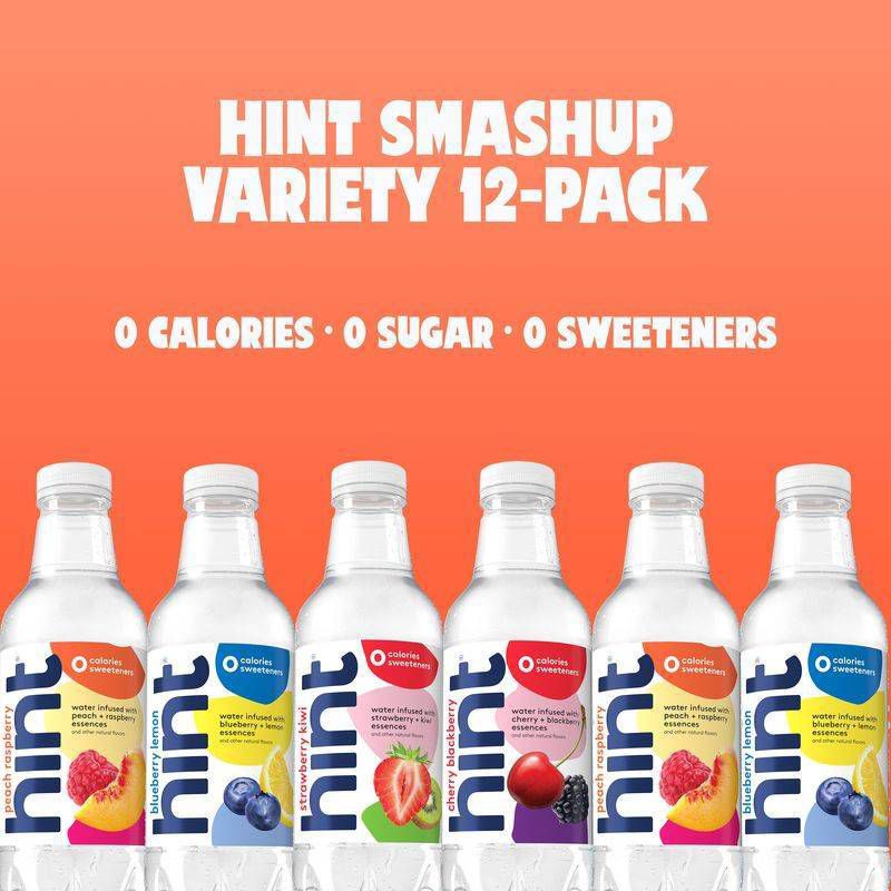 slide 4 of 6, hint Smashup Variety Pack Flavored Water (Blueberry Lemon, Cherry Blackberry, Peach Raspberry, Strawberry Kiwi) - 12pk/16 fl oz Bottles, 12 ct; 16 fl oz