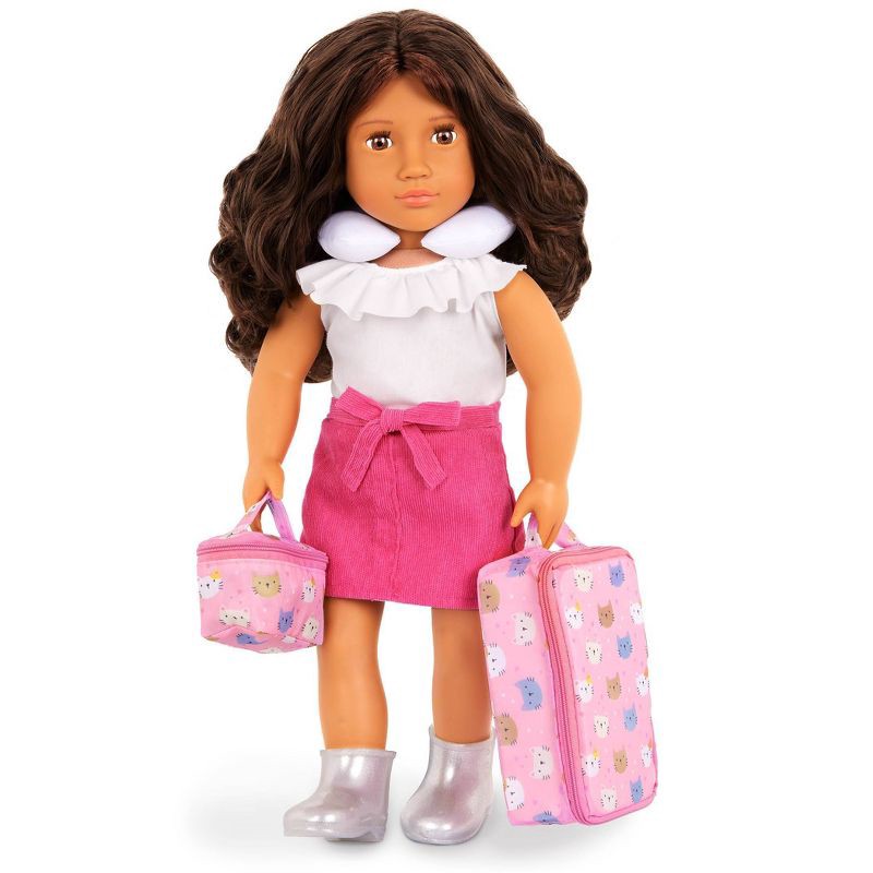 slide 2 of 5, Our Generation Purrfectly Packed Kitty-Print Luggage & Accessories Set for 18" Dolls: Travel Theme, 19 Pieces, 19 ct