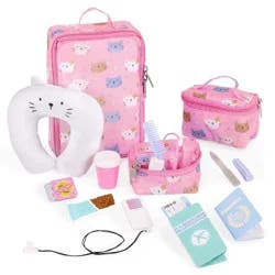 Our Generation Purrfectly Packed Kitty-Print Luggage & Accessories Set for 18" Dolls: Travel Theme, 19 Pieces