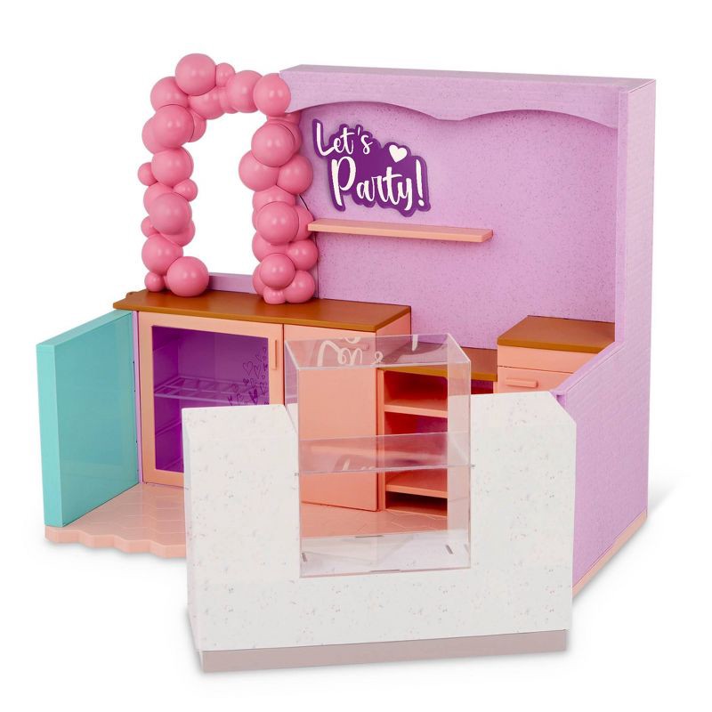 slide 5 of 7, Our Generation Party Shop & Accessories Playset for 18'' Dolls: 59 Pieces, Includes Plates, Cups, & Storage Box, 59 ct