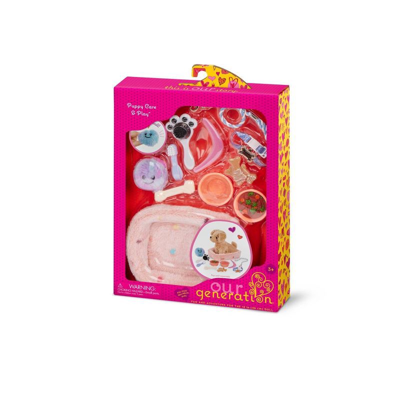 slide 6 of 6, Our Generation Puppy Care & Play Set Pet Bed Accessories for 18" Dolls: Includes Leash, Toothbrush, Collar, 11-Piece Set, 1 ct