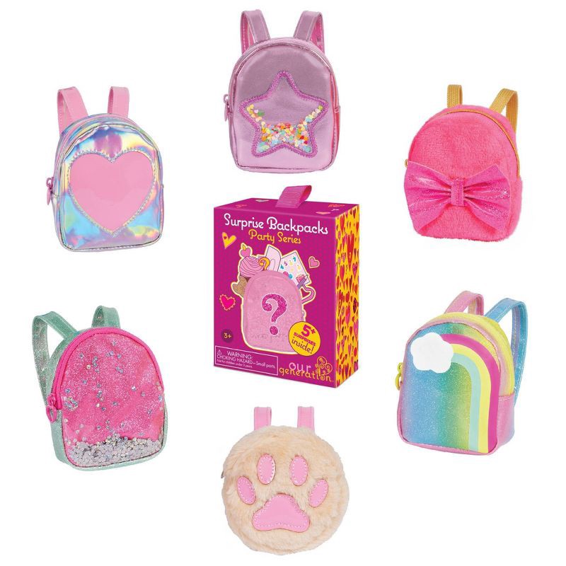 slide 1 of 14, Our Generation Surprise Backpack Party Series – 1 of 6 Collectible School Bags Accessories for 18'' Dolls, 1 ct