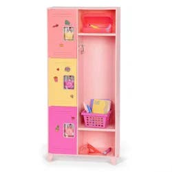 Our Generation School Spirit Pink Locker & Supplies Accessory Set for 18" Dolls: Includes Pencil, Storage Baskets, Marker, Locker