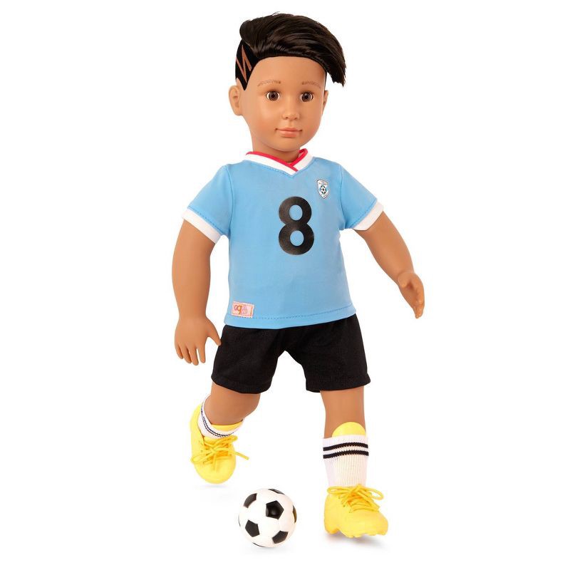 slide 2 of 5, Our Generation Mateo Posable 18" Boy Doll in Soccer Uniform with Accessories, 1 ct