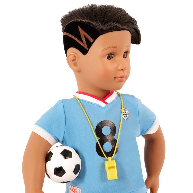 slide 4 of 5, Our Generation Mateo Posable 18" Boy Doll in Soccer Uniform with Accessories, 1 ct