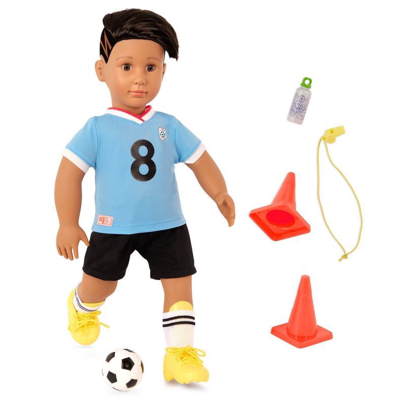 slide 1 of 5, Our Generation Mateo Posable 18" Boy Doll in Soccer Uniform with Accessories, 1 ct