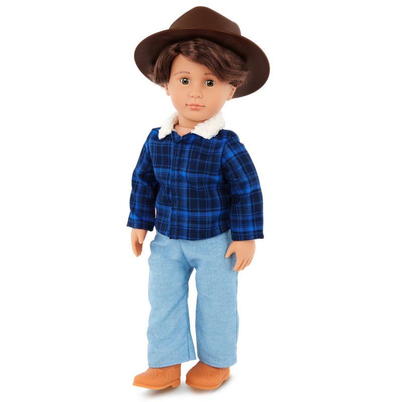 slide 2 of 4, Our Generation Dustin 18" Boy Doll in a Western-Style Country Outfit: Wavy Brown Hair & Equestrian Theme, 1 ct
