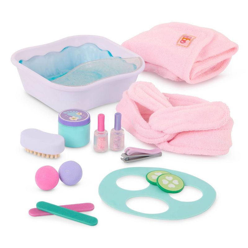 slide 5 of 6, Our Generation Spa Day Fun Foot Bath & Face Mask Accessory Set for 18" Dolls: Includes Headband, Nail File, Nail Polish, 1 ct