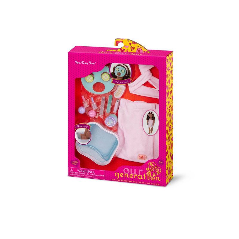 slide 6 of 6, Our Generation Spa Day Fun Foot Bath & Face Mask Accessory Set for 18" Dolls: Includes Headband, Nail File, Nail Polish, 1 ct