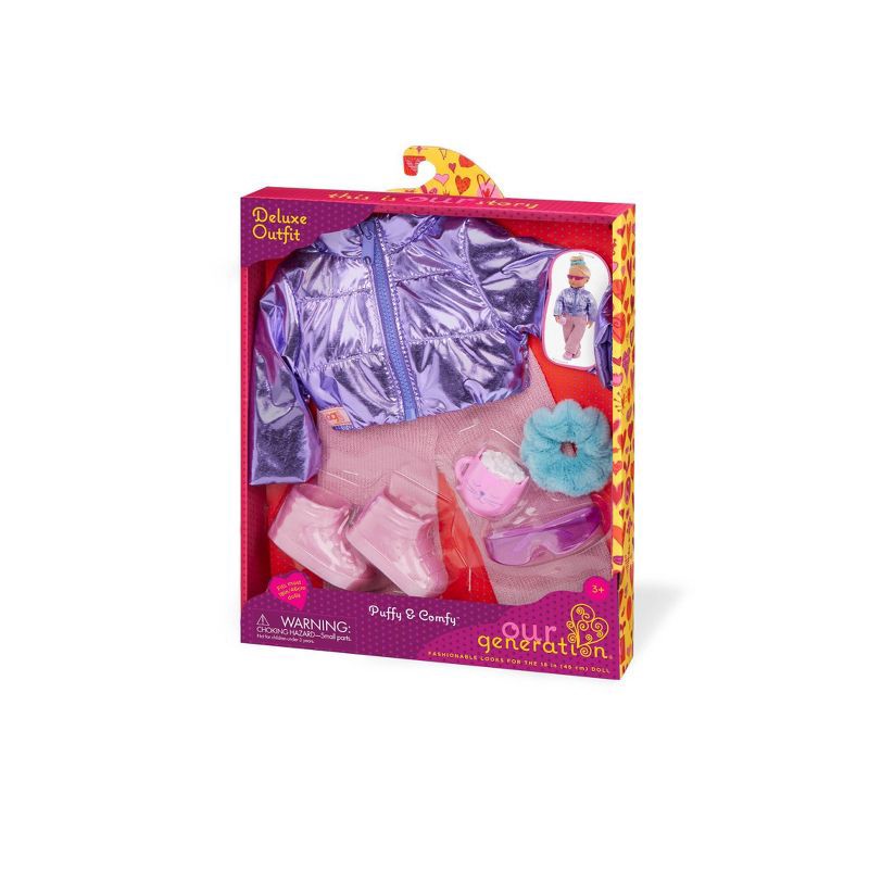 slide 5 of 5, Our Generation Puffy & Comfy Puffer Jacket Outfit for 18" Dolls: Doll Clothing & Accessories, Fashion & Beauty Set, 1 ct
