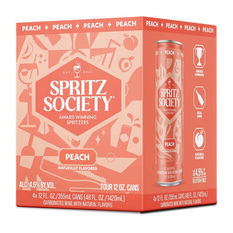 slide 1 of 5, Spritz Society Peach Wine Spritzer - 4pk/355ml Cans, 4 ct; 355 ml